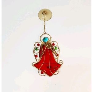 Stained Glass Pre-owned Red Angel Playing Violin Suncatcher.